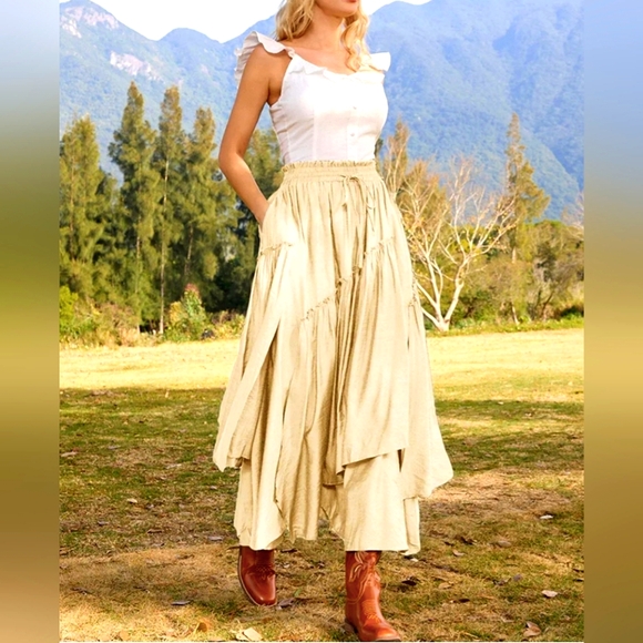 Scarlet Darkness Ruffle Tiered Maxi Skirt Flowy Drapey Western Boho Skirt Small - Picture 1 of 12